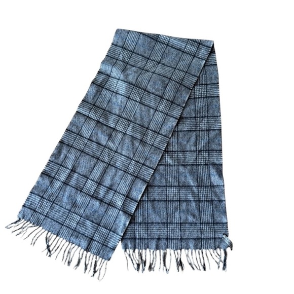 Crombie Cashmere Scarf 100% Made In Scotland Grey Plaid Fringe - Picture 4 of 6